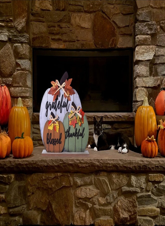 CYNOSA Fall Decorations for Home Blessed Grateful Thankful Fall Decor Wooden Pumpkin Tabletop Signs for Home Thanksgiving Farmhouse Living Room Harvest - Image 4